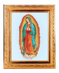  O.L. OF GUADALUPE IN A FINE DETAILED SCROLL CARVINGS ANTIQUE GOLD FRAME 